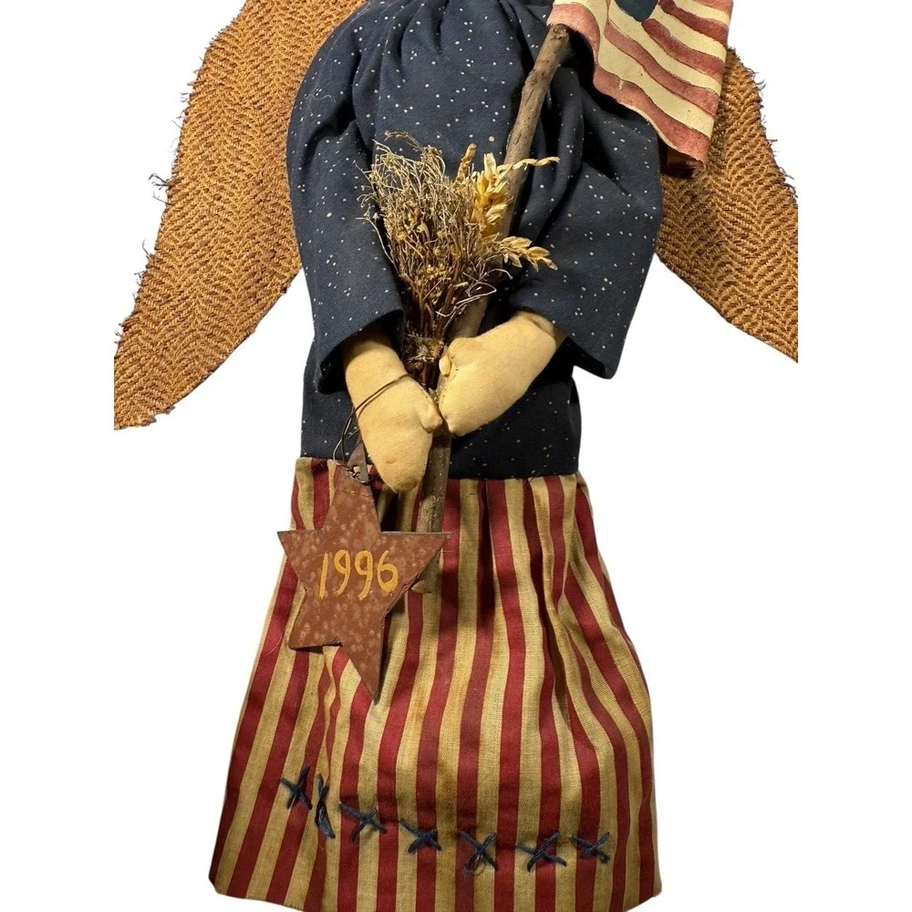 1996 Primitive Folk Art Patriotic Angel Handmade Doll,signed Peg F. 19